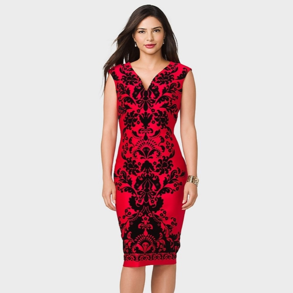Dressbarn Scroll-Print Scuba Midi Dress